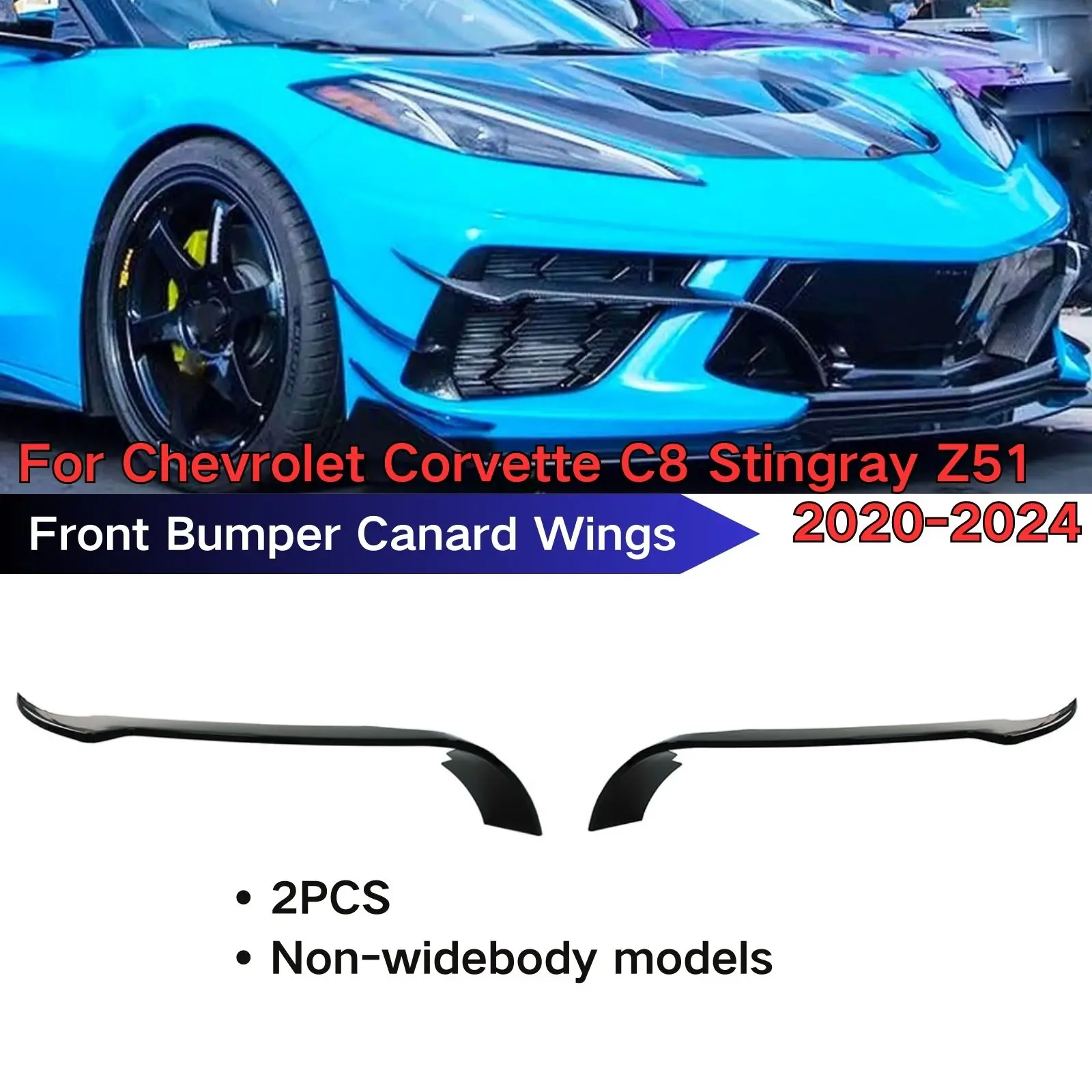 

For Chevrolet Corvette C8 Stingray Z51 2020-2024 Front Bumper Canard Wings Car Accessories Body Kit Glossy Black Splitter Fins