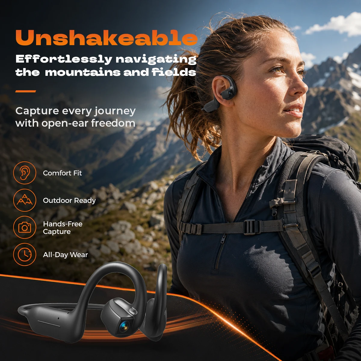 Bone Conduction Wireless Headset HD Call Music 8MP Camera 8GB Storage For Outdoor Enthusiasts Travel Bloggers Camping Riding