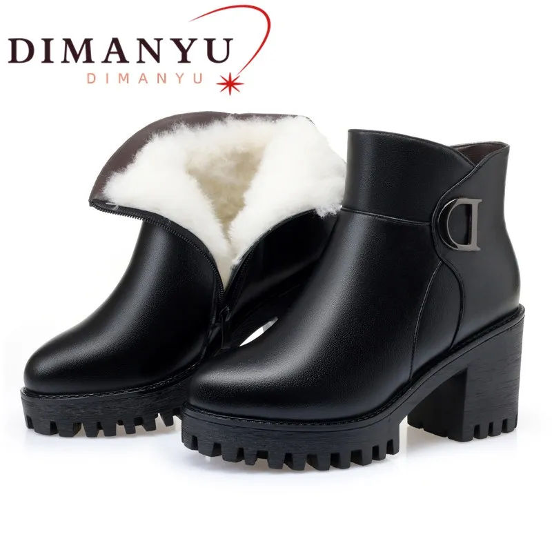 

DIMANYU Booties Women 2024 New Genuine Leather Platform Heel Women Riding Boots Wool Warm Winter Women High Heel Boots