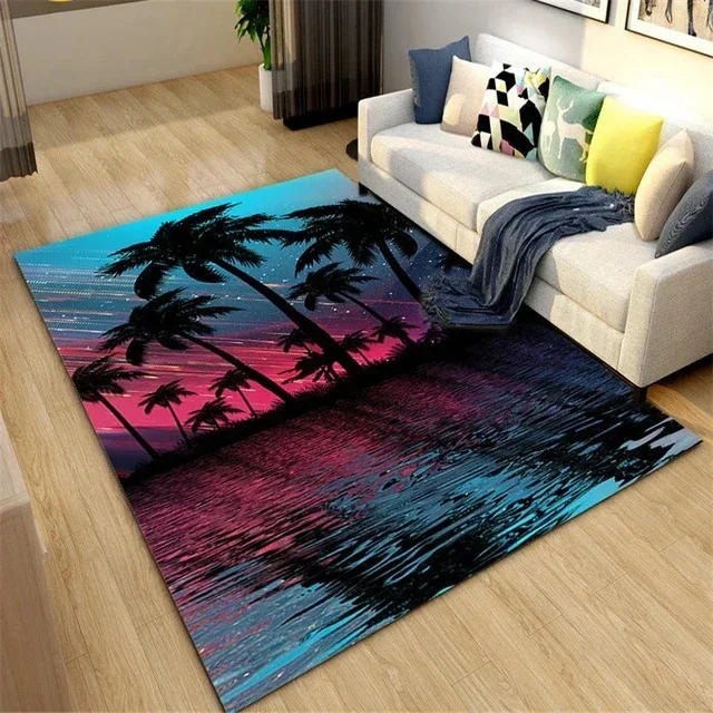 Beach Coconut Tree Sunset Scenery Carpet Living Room Sofa Table Rug Hallway Doormat Non-slip Kitchen Bedroom Bathroom Floor Mat