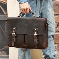 Genuine leather business commuting laptop bag cowhide men's bag crazy horse leather crossbody bag work bag for men