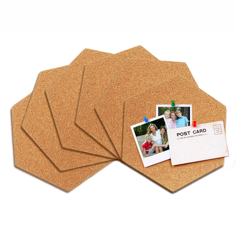 Self-Adhesive Cork Board Tiles Office Home Wood Photo Background Hexagon Stickers Wall Message Drawing Bulletin Boards