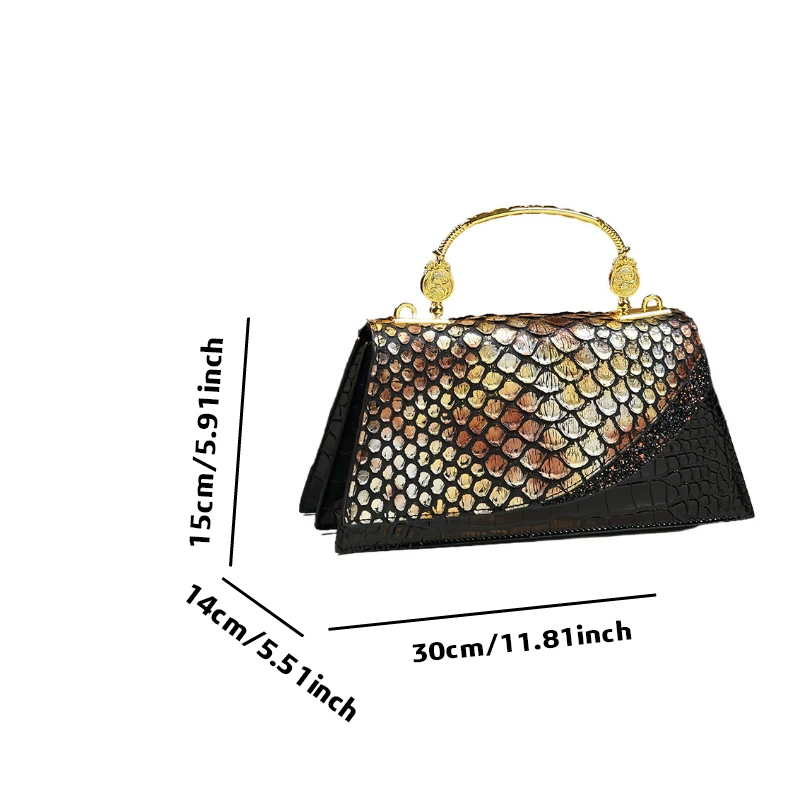 High-end light luxury black and gold heavy-duty 2026 summer new style sequined small square bag with pattern, trendy