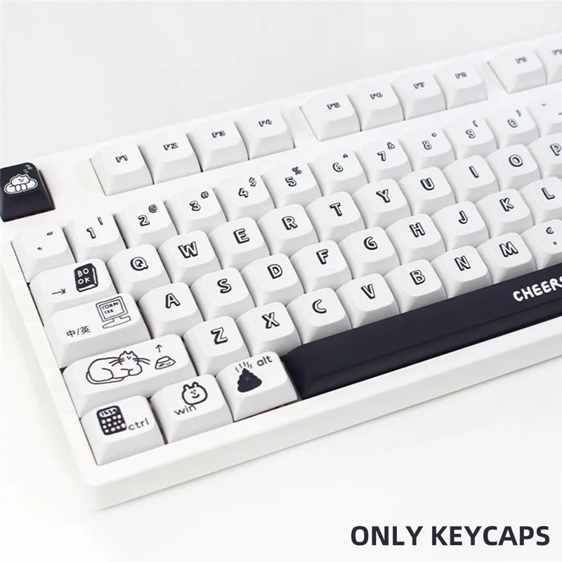 

130 Keycap Simple Black Cartoon Personalized XDA Profile PBT Dye Sublimation Key Caps For GMK MX Switch Mechanical Keyboard