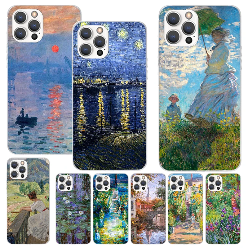 Claude Monet Garden Lotus Bridge Print Soft Case for iPhone 16 15 14 13 12 11 Pro Max Art Phone Shell XS XR X SE 7 Plus 8 Patter