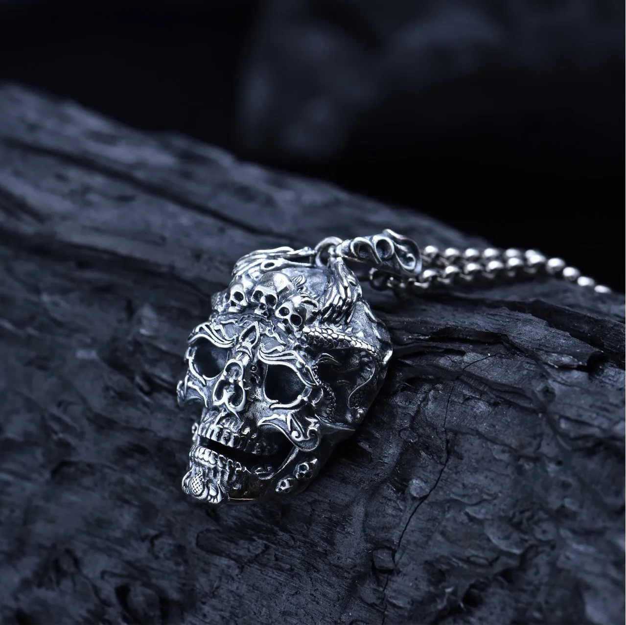 Hip hop hipphopfashion style net s925 sterling silver necklace skull casual trendy stylisheasiest for match pendant