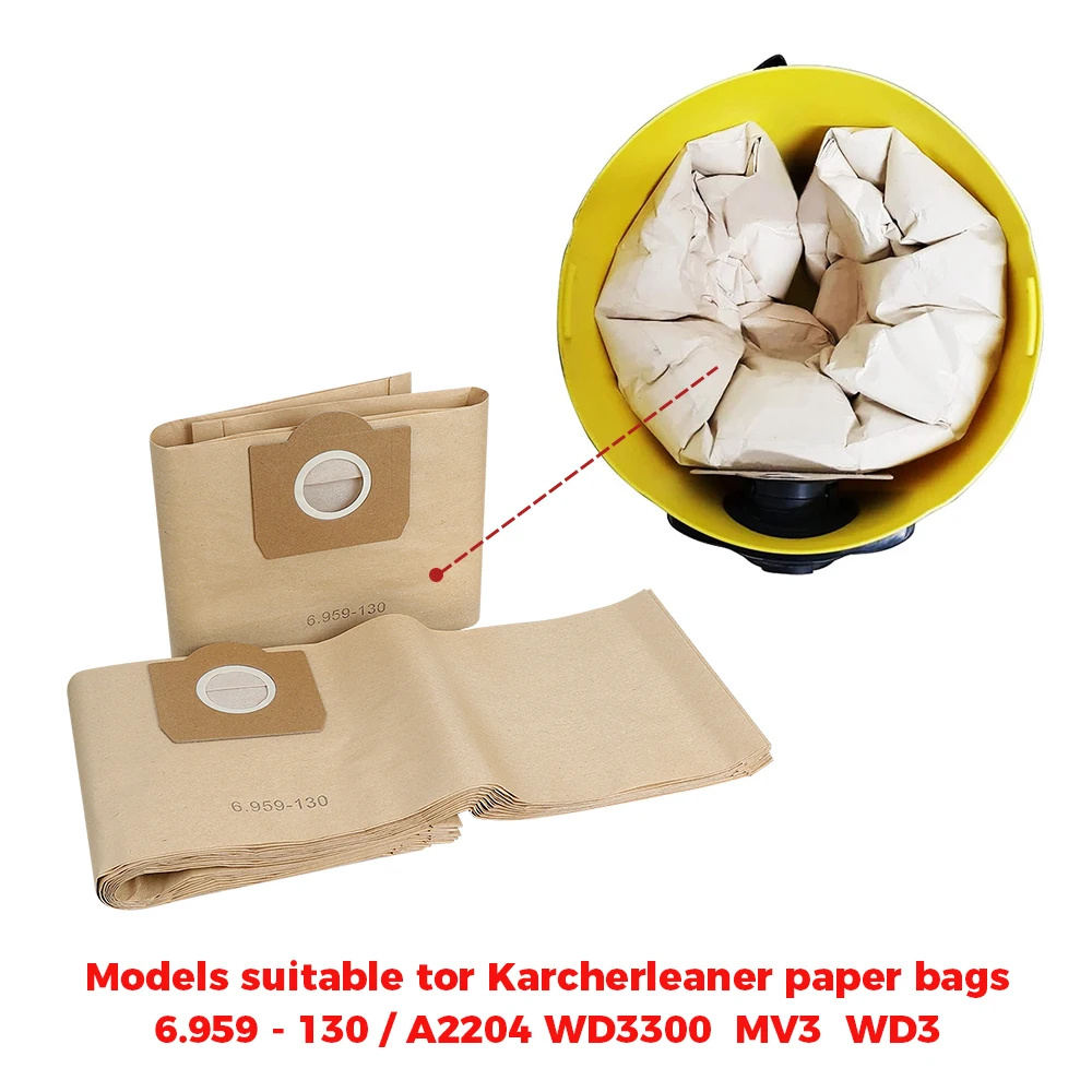 10 قطعة كيس لجميع الغبار 6.959-130 ل Karcher WD3/MV3/WV3/WV4/WD3200 WD3300 A2204 A2656 SE4001 SE4002 NT18 جهاز آلي لتنظيف الأتربة ورقة حقيبة