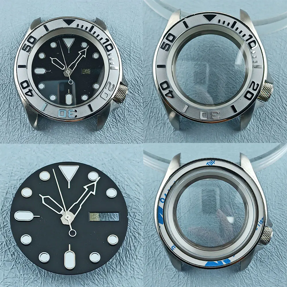 41mm SKX 007 NH36 Silver watch case for NH36 movement mounted 316L stainless steel flat sapphire glass 10bar waterproof