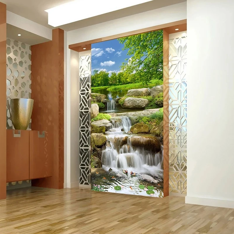 Custom 3D Self Adhesive Wallpaper Small Creek Running Water Nature Landscape Living Room Entrance Corridor Backdrop Mural Hotel