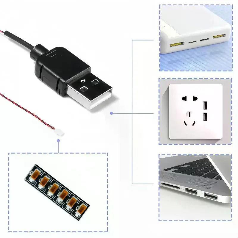 DIY Lighting USB Power Cable 5V 50cm with 0.8mm Pin for Custom Lamp and Strip Installations