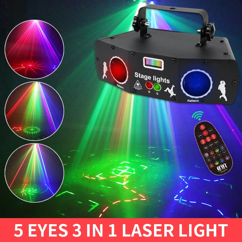 5 eyes 3 in 1 Laser Stage Light DMX512 Controller Effect RGB Projector LED Strobe Light Bar Large Performance Stage Decoration