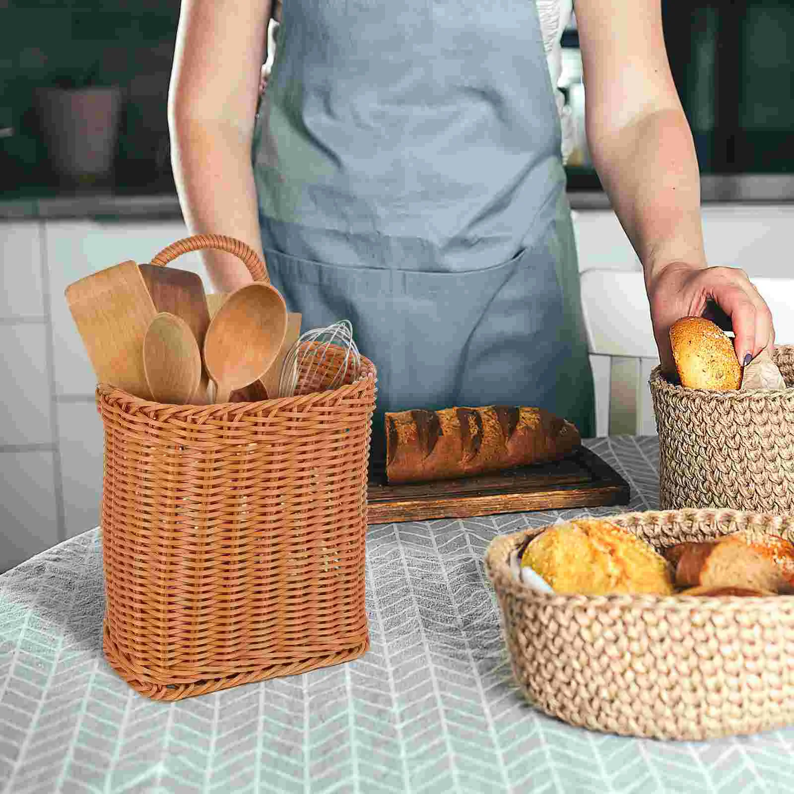 Wicker Storage Basket Kitchenware Hanging Rattan Sundries Egg Bucket Home Supplies Shopping