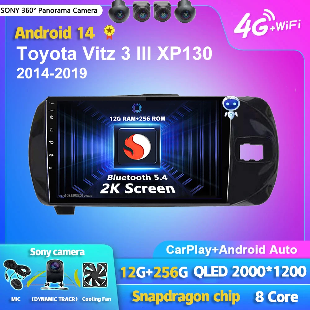 Android 14 Carplay DSP WIFI+4G Car Radio Multimedia Player For Toyota Vitz 3 III XP130 2014-2019 Autoradio Stereo 2din Head Unit