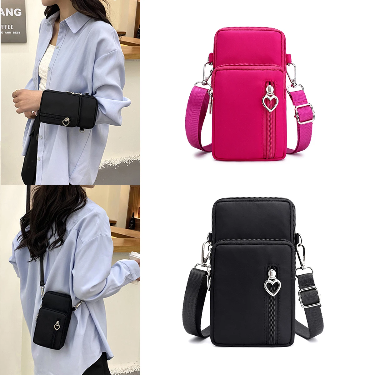 

Portable Mobile Phone Bag Women's Mini Oxford Crossbody Bag Daily Multi-layer Zipper Purse Casual Outdoor Lady Travel Bag