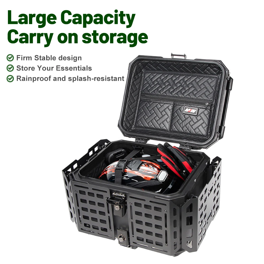 45L Multifunctional Armored Black Aluminum Motorcycle Tail Box Universal Scooter E-Bike Rear Trunk Motorbike Trip Storage