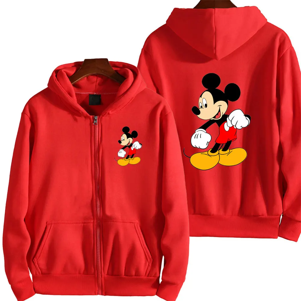 2024 New Mickey Mouse Men Zip Up Hoodie Jacket Fashion Spring Autumn Black Women Sweatshirt Cartoon Anime Couple Clothes Coats