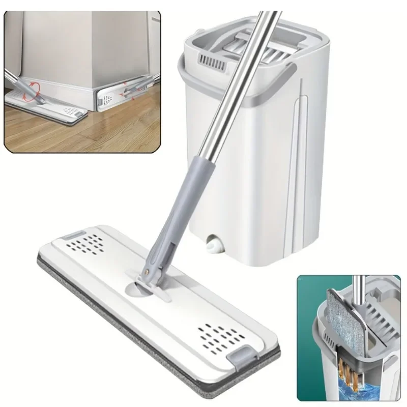 360° Rotating Floor Mop Set Thickened Fiber Cloth Mop with Bucket Home Kitchen Cleaning Tool Set