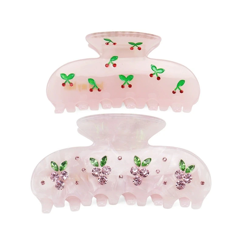 Graceful Cherry Acetate Big Hair Claws for Women Daily Party French Cute Girl Shark Clips