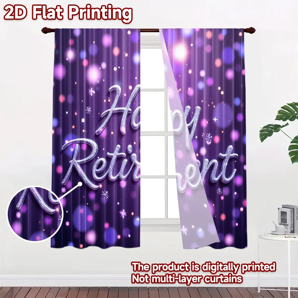 2D flat printing 2pcs Curtains Retirement Celebration Sparkles(2) Digital Printed Polyester Drapes Seasonal Party & Holiday