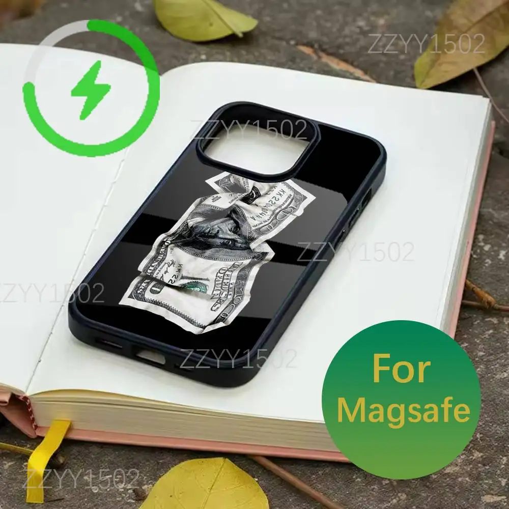 เคสโทรศัพท์ลายเงิน 100 ดอลลาร์ สำหรับ iPhone 17,16,15,14,13,12,11,Pro,Max,Plus,Mini,SE4,E รองรับการชาร์จไร้สาย Magsafe