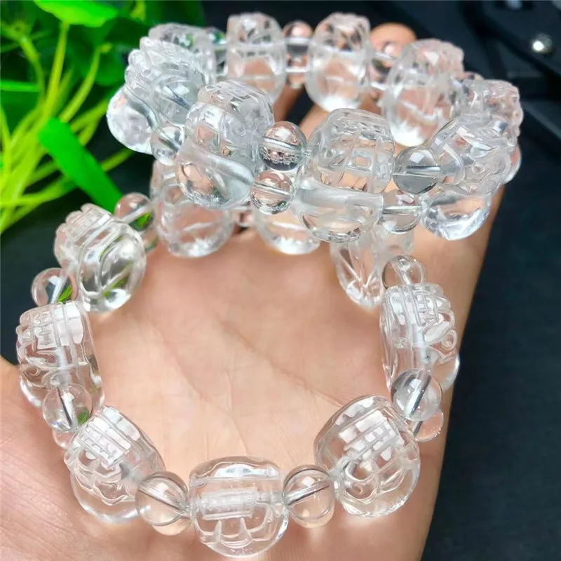 Feng Shui Wealth Bracelet Clear Quartz Natural White Crystal PIXIU Bracelet Stone Beads Bracelet Attract Lucky Gift for Man Woma