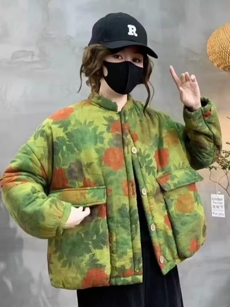 

Women's Stand Up Collar Cotton Padded Jacket 2026 Autumn Winter Casual Button Closure Warm Coat Mom Outfit J399