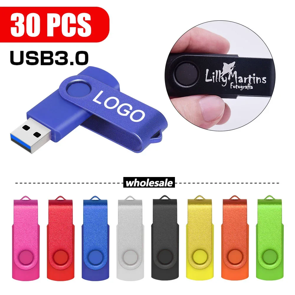 Rotation 30PCS/LOT USB Flash Drive Pen Drive 8GB 16GB 32GB 64GB High Speed Usb Stick 3. 0 Flash Drive Pendrive Custom LOGO