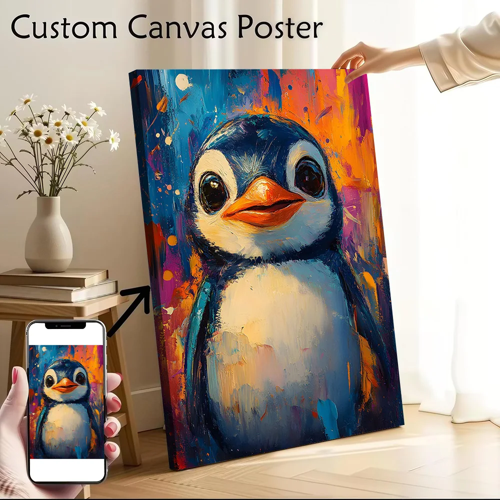 Cute Penguin Painting Canvas Poster Wall Art Customizable High Quality Printed Picture for Home and Decoration Bathroom Decor