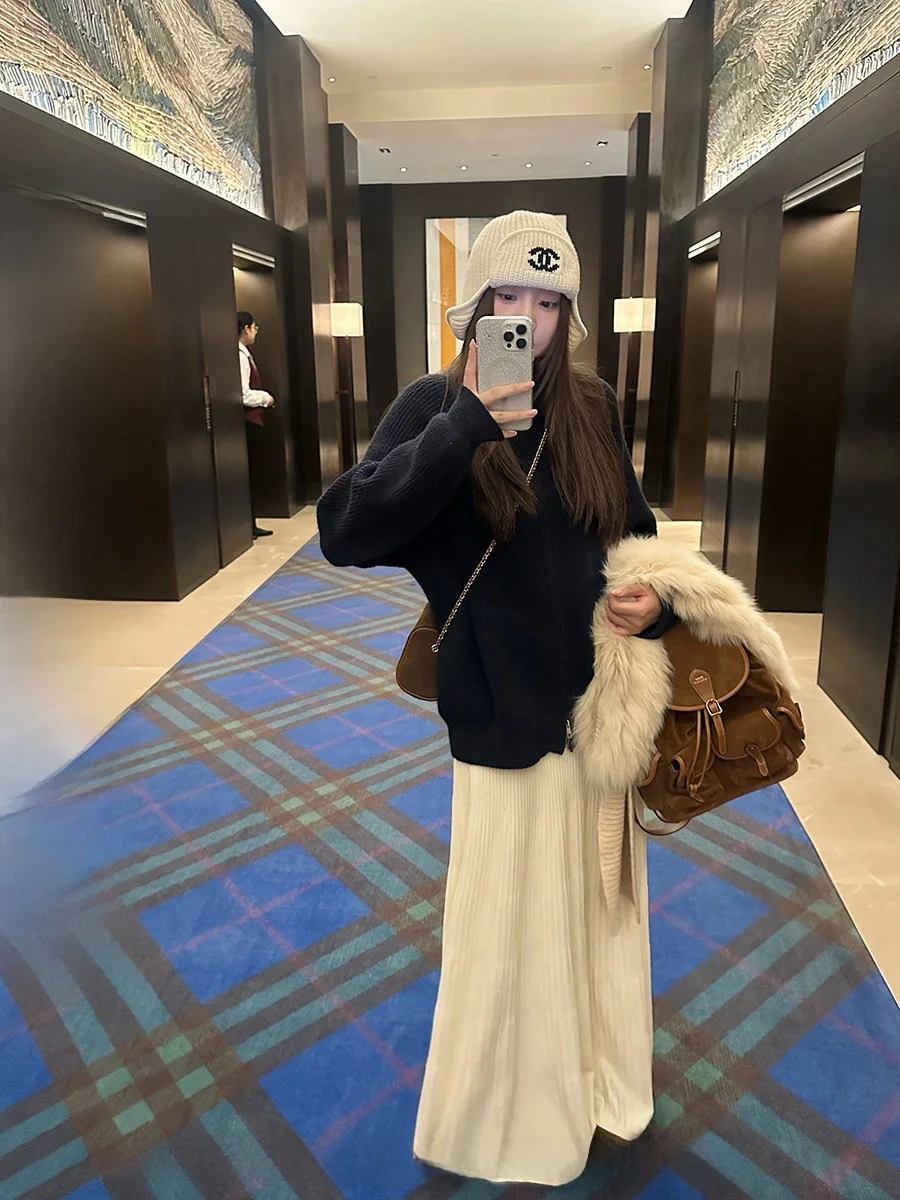 

Вязаная длинная юбка А-силуэта CallmeEar с эластичным поясом, повседневная, из смесового полиэстера и вискозы, осенне-зимняя новинка, женская юбка