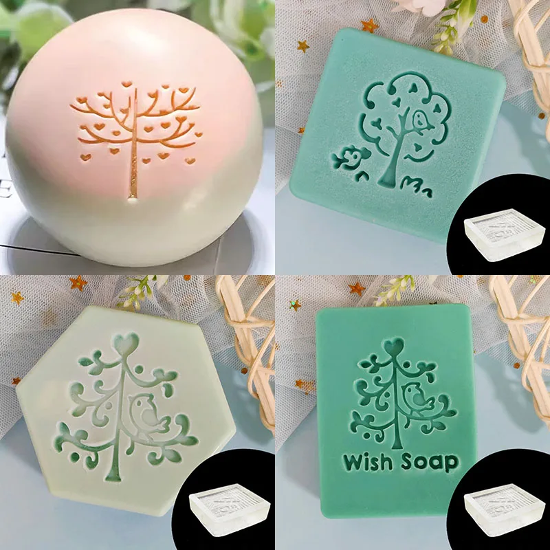 Creative Tree Birds Clear Stamp, Natural Soap Seal Mold, Acrylic Chapter, Custom Logo Support for Handmade Soap Making Supplies