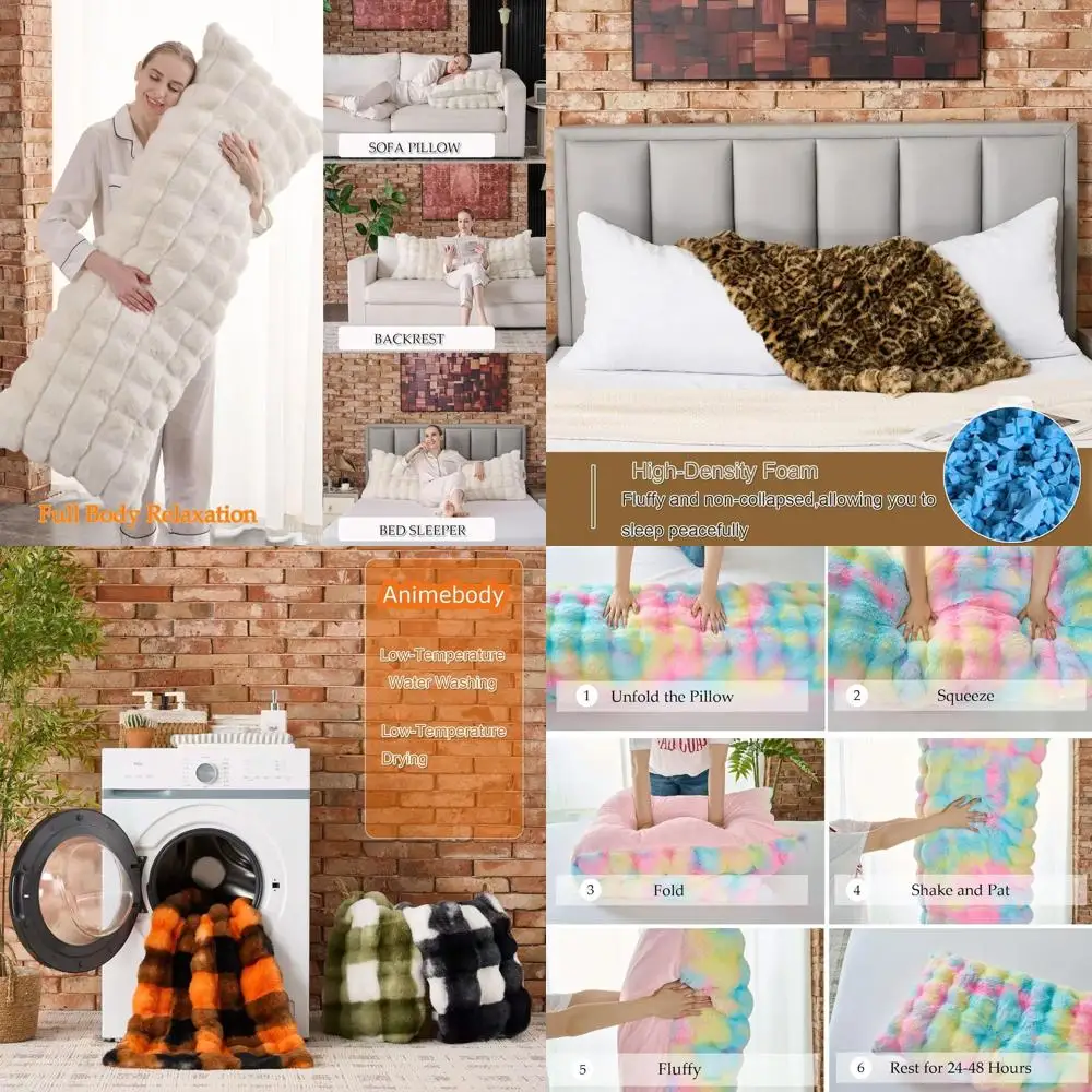 

Плюшевая подушка-валик с молнией, декоративная, длинная, 20x54, бежевая, идеально подходит для сна на боку и для беременных