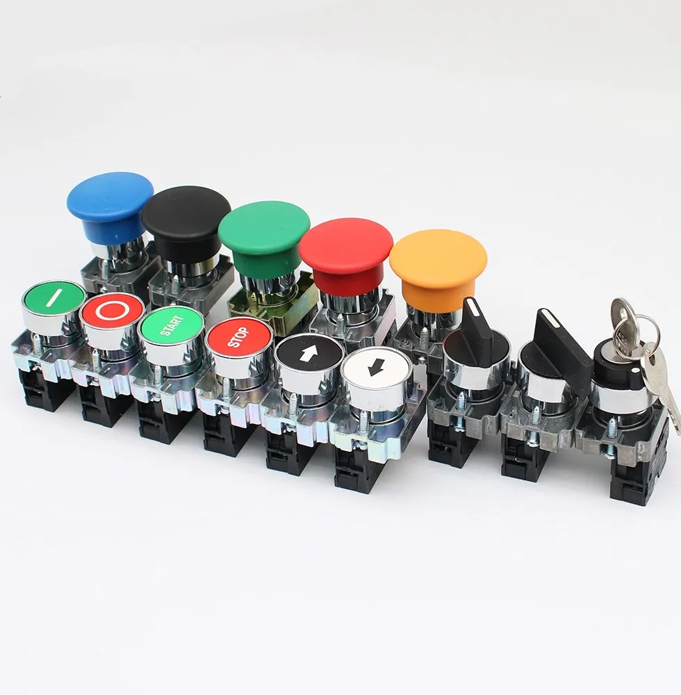 1Pcs Button Switch Self Reset Small Mushroom Head Emergency Stop 22mm Knob Key Start Inching Power on XB2-BG21 XB2-BA31 XB2-BS54
