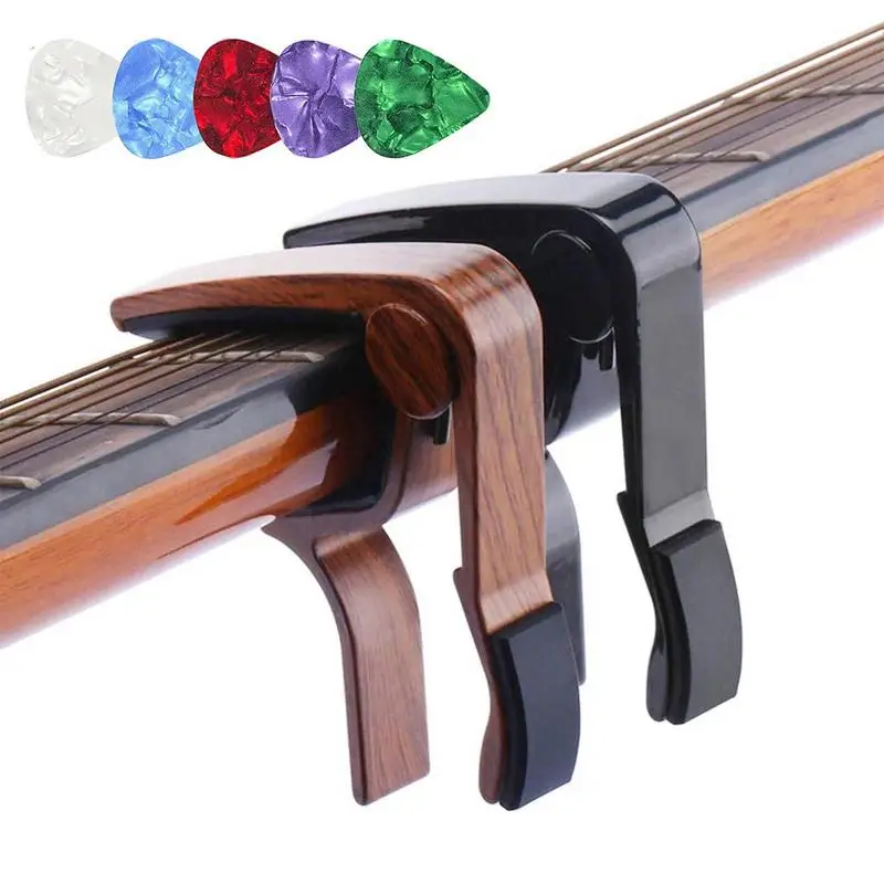 2pcs Guitar Capo For Acoustic Aluminum Alloy Kapo Guitar Accessories With 5 Picks For Bass Acoustic Electric Guitars