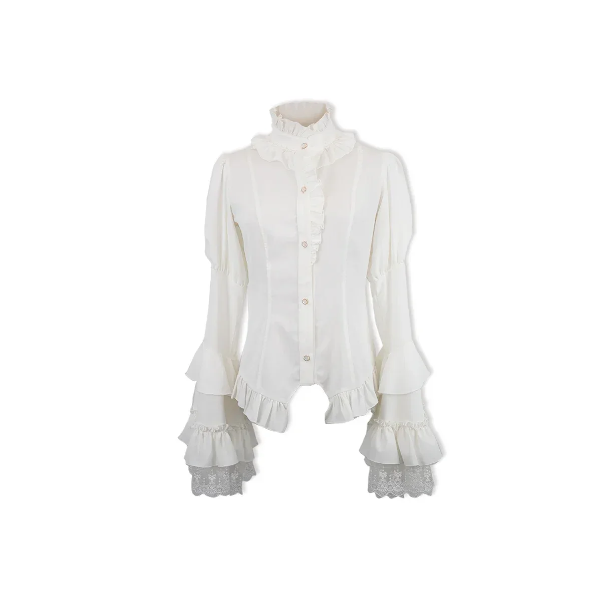Japanese Lolita Ji Sleeve Shirts Gothic Bottoming Shirt Dark Lolita Womens Tops Retro Horn Sleeve Stand-up Collar White Shirt