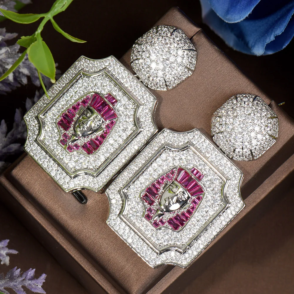 HIBRIDE Luxury Big Egypt Drop Earrings For Women Wedding Cubic Zirconia CZ DUBAI Bridal Boucle D'oreille Femme E-604