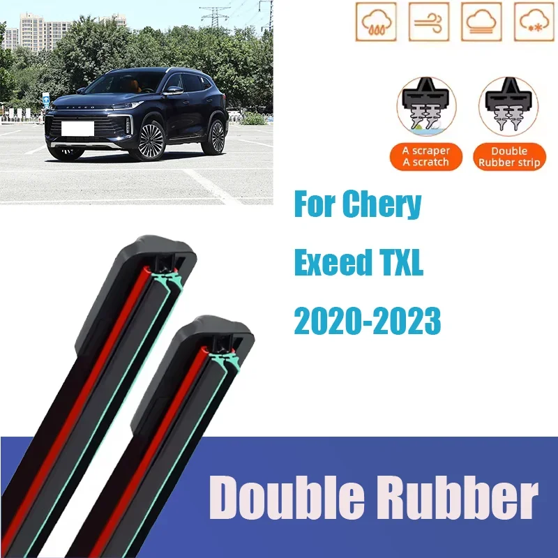 

For Chery Exeed TXL 2020-2023 Front Wiper Parts Blades Boneless Frameless Soft Double Rubber Clean Autos Accessories 2pcs