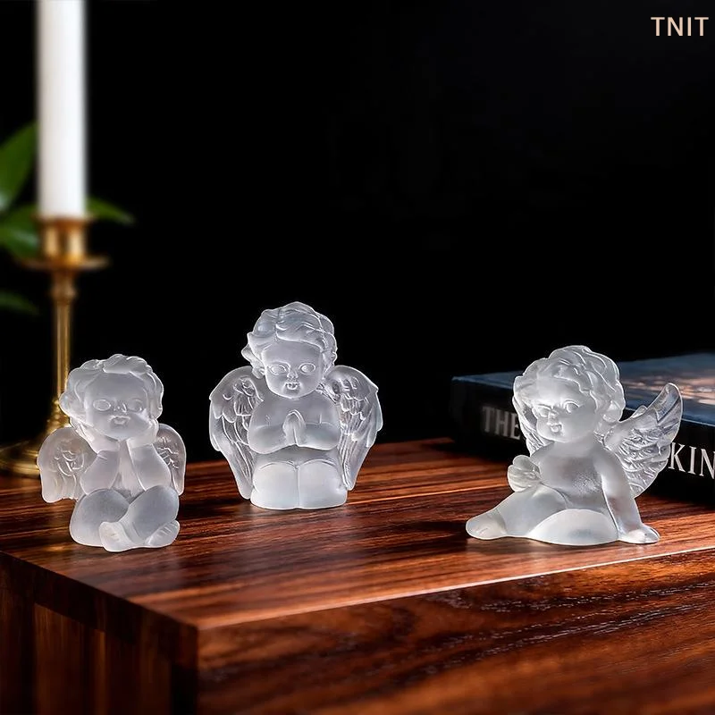 [J] 1Pcs Frosted Resin Cherub Angel Figurines Mini Angel Wings Girl Carving, Crystal Home Decor - Unique Handcrafted Gem Crafts