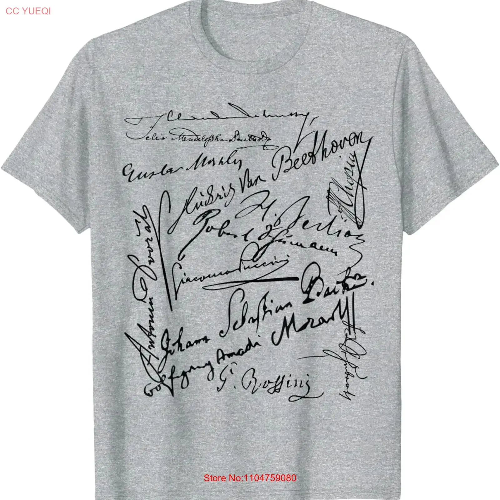 Camiseta con firmas de compositores: Bach, Beethoven, Mahler, Mozart, Rossini, estilo vintage, lavada, cómoda, elegante, ropa de diseñador de moda
