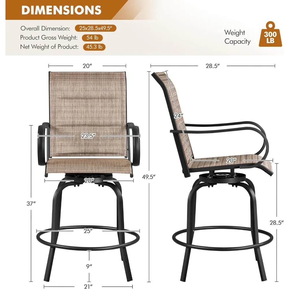 Outdoor Chair Set of 2, All-Weather Resistant, Withstand Loads of Up To 300lbs and 360-degree Rotation, Garden Chair