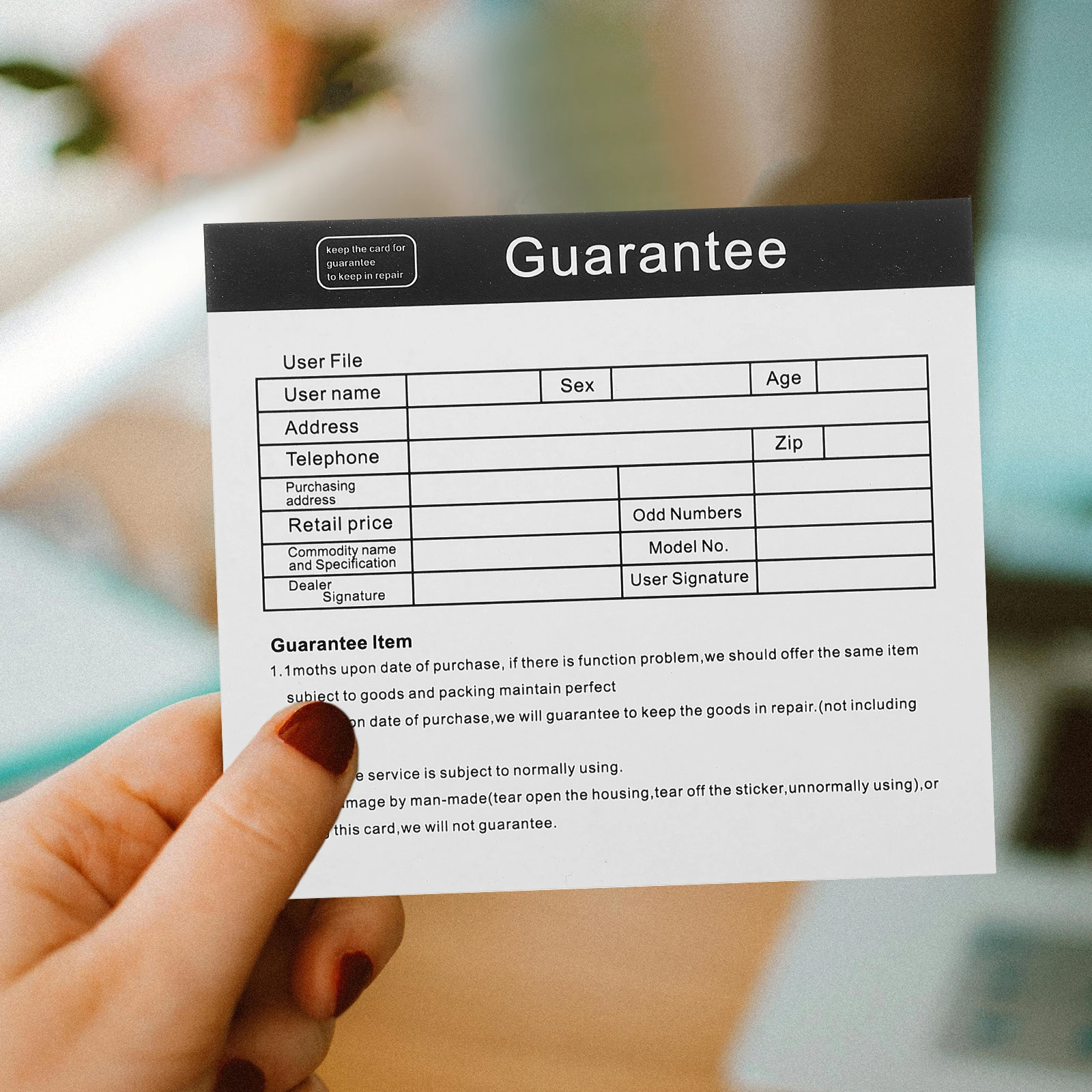 

200pcs Warranty Cards Blank After sales Guarantee Accessories Maintenance Appliance Guarantee Supplies