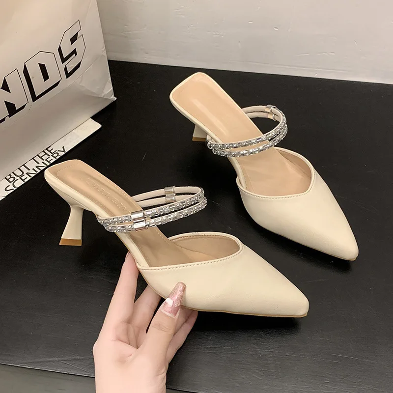 Модные женские туфли-лодочки на тонком высоком каблуке, новинка 2025, туфли с острым носком и узлом-бабочкой, женские повседневные шлепанцы, женские туфли-лодочки