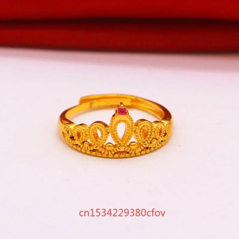 Classic Fashion Old Style Brass Gold Plated Ring Crown Opening Ring Women Vietnam Sand Gold Wedding Jewelry Gift