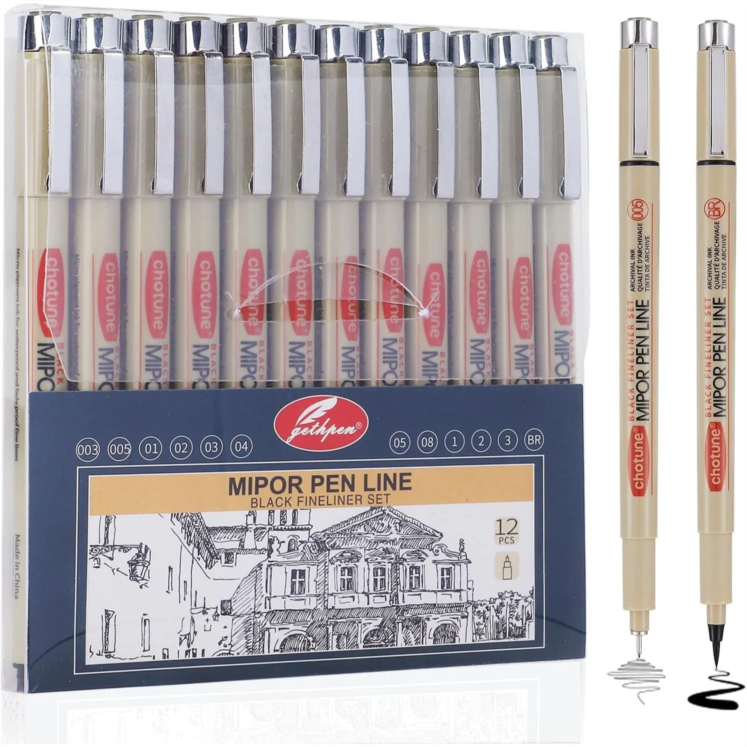 

12 Black Micro Fineliner Drawing Pens Set 0.2mm To 3mm With Brush Tip For Sketching Anime Illustration Watercolor