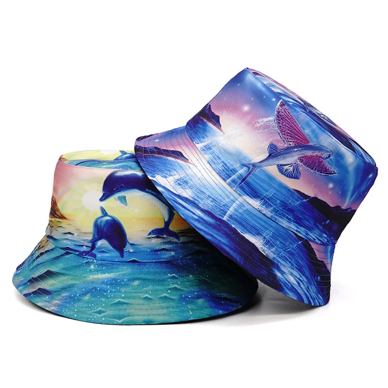 Top Cartoon DolDave Pattern E27 Hat, Flying Fish Printing FishSuffolk Hats, Double Sides, Réversible anderCap, Summer New Style