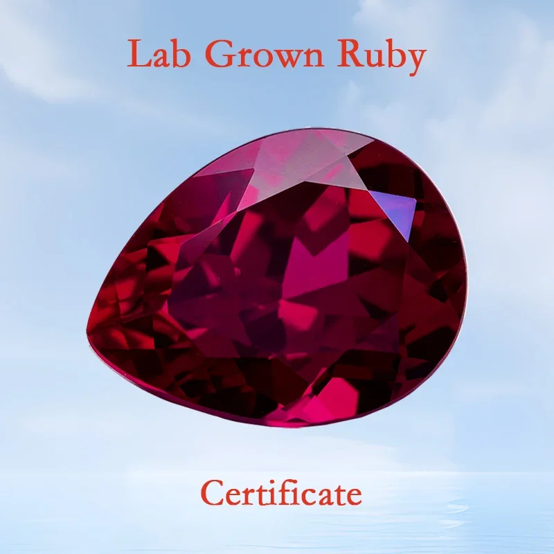 

Lab Grown Ruby Pear Shape Top Quality Pigeon Blood Red Color VVS1 Charms Beads for Diy Jewelry Making Selectable AGL Certificate