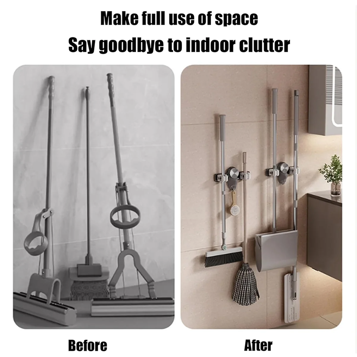 

A002 2PCS Broom Holder Mop Hanger, No Punching Suction Cup Broom Holder Wall Mount for Bathroom, Kitchen, Office