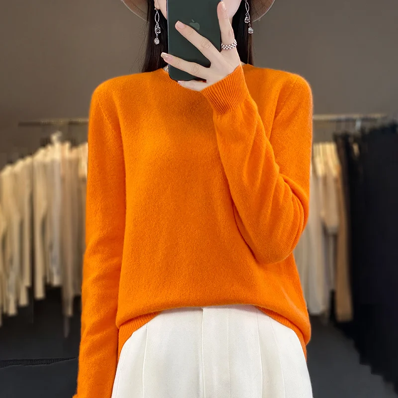 100% Pure Wool Cashmere Sweater Women\'s O-Neck Pullover Knitted Casual Sweater Winter New Long-Sleeved Warm High-Grade Jumper