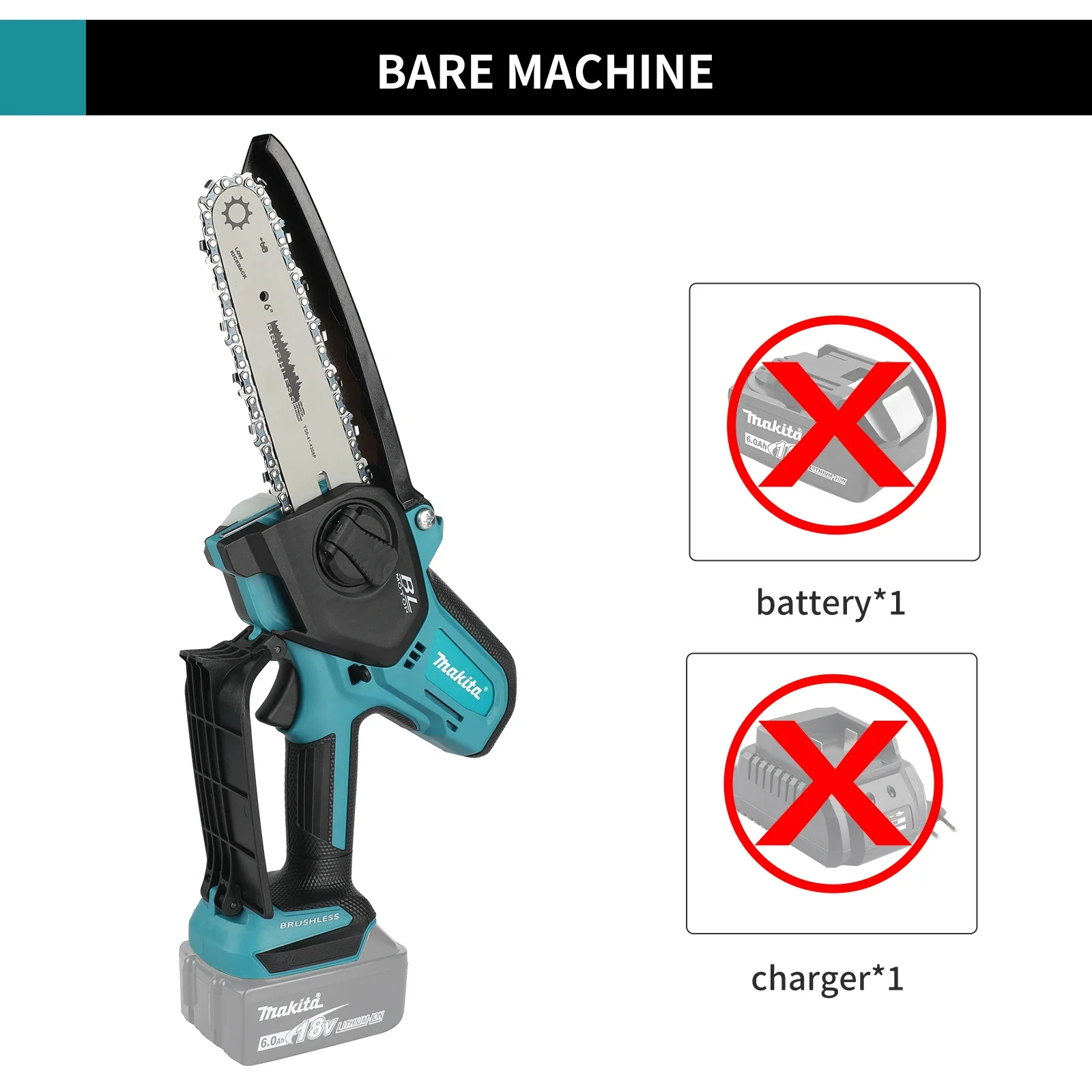 Makita draadloze kettingzaag voor houtbewerking met kleine draagbare elektrische 6-inch zaagmachine, mini draagbare kettingzaag 18V