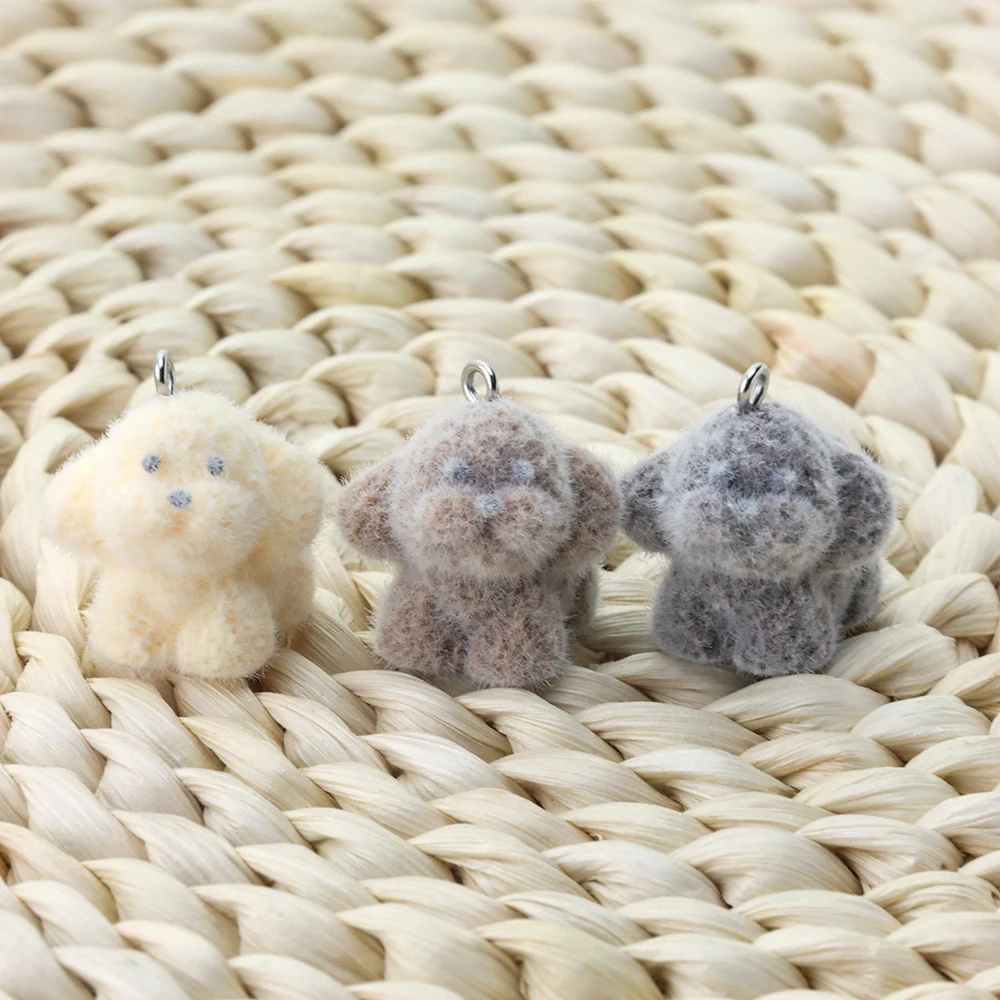 20Pcs 3D Flocking Resin Cute Puppy Charms Cartoon Animal Dog Pendant for Necklace Earrings Keychain Making DIY Jewelry Adornment