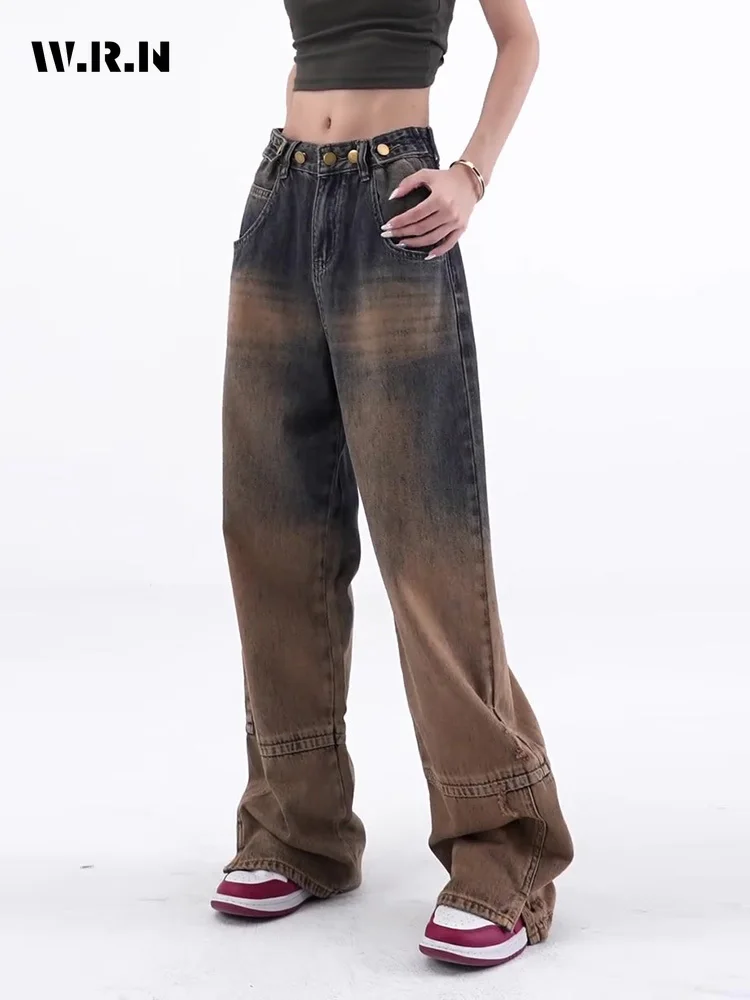 Pantalones vaqueros desgastados de cintura alta para mujer, pantalón holgado informal, pierna ancha, estilo Grunge, Y2K, verano, 2024